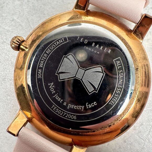 Ted Baker Watch 38mm Bow MOP Dial Kate Rose Gold Tone Pink Band New Battery - Picture 6 of 11